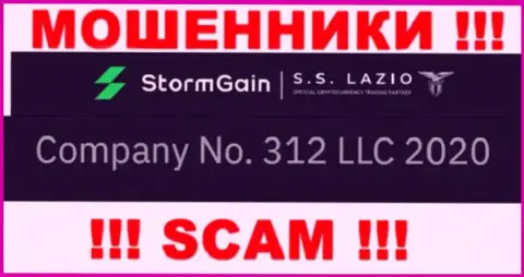 Номер регистрации StormGain, который взят с их сайта - 312 LLC 2020