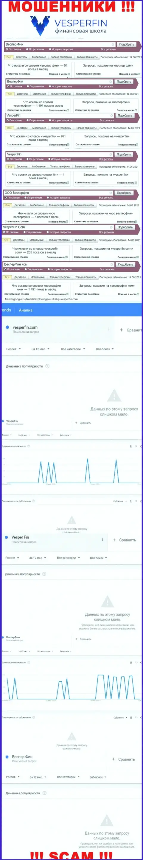 Суммарное число запросов посетителями сети internet сведений о мошенниках VesperFin Com