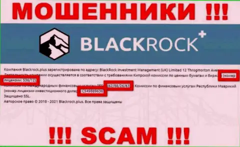 BlackRockPlus прячут свою мошенническую суть, предоставляя у себя на сайте лицензию