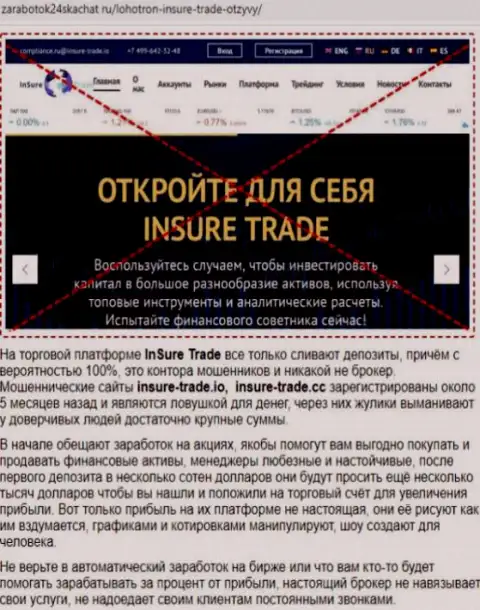 Обзор мошеннических действий Insure Trade, который взят на одном из сайтов-отзовиков