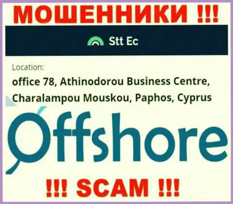 Довольно рискованно работать, с такими internet-мошенниками, как контора STT EC, т.к. сидят они в офшорной зоне - office 78, Athinodorou Business Centre, Charalampou Mouskou, Paphos, Cyprus