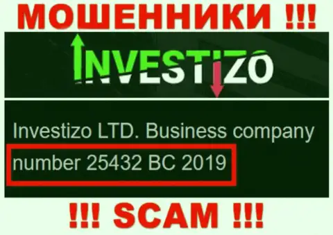 Investizo LTD internet обманщиков Investizo было зарегистрировано под этим регистрационным номером: 25432 BC 2019