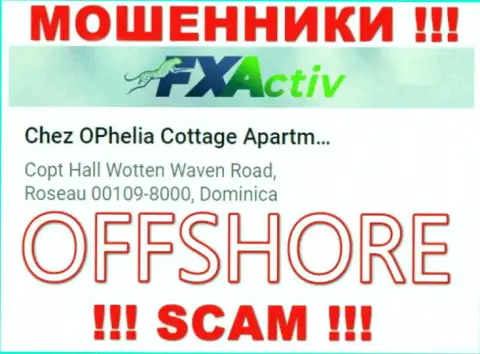 Контора ФХ Актив пишет на сайте, что находятся они в оффшорной зоне, по адресу - Chez OPhelia Cottage ApartmentsCopt Hall Wotten Waven Road, Roseau 00109-8000, Dominica