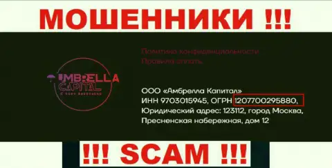ООО Амбрелла Капитал internet-аферистов Umbrella-Capital Ru зарегистрировано под вот этим рег. номером: 207700295880