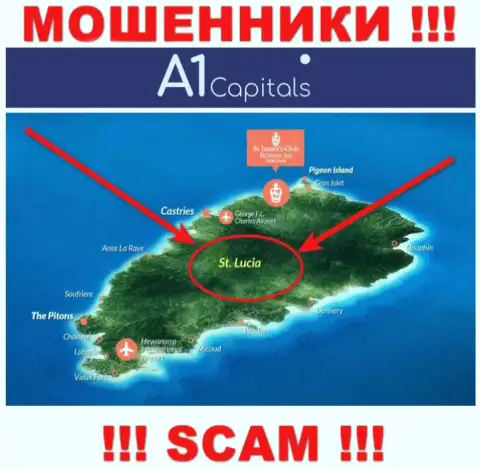 Компания A1 Capitals имеет регистрацию в оффшорной зоне, на территории - St. Lucia