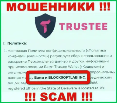 BLOCKSOFTLAB INC управляет организацией Trustee - это АФЕРИСТЫ !!!