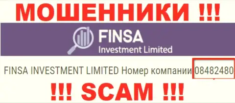 Как представлено на официальном веб-сервисе мошенников FinsaInvestmentLimited: 08482480 - их номер регистрации