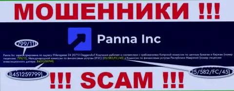 Мошенники Panna Inc профессионально лишают средств наивных клиентов, хотя и предоставили свою лицензию на информационном сервисе