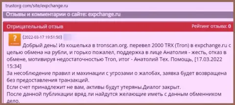 Связываться с компанией ExpChange Ru крайне рискованно - кидают и средства не возвращают (комментарий жертвы)