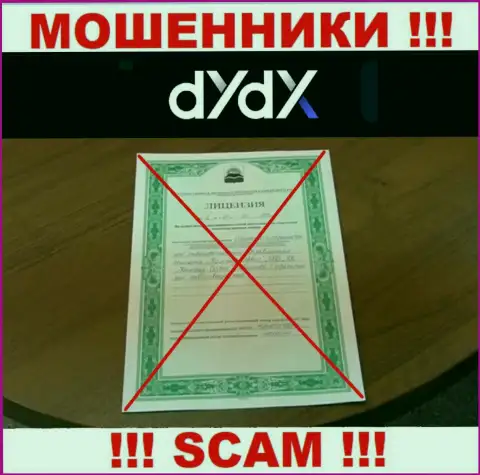У компании dYdX не предоставлены сведения о их лицензии на осуществление деятельности - это ушлые мошенники !!!