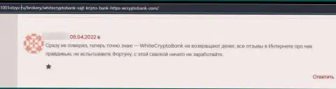Вложенные деньги, которые угодили в загребущие руки WhiteCryptoBank, находятся под угрозой воровства - отзыв