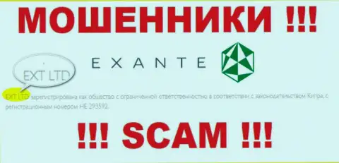 Конторой ЭКЗАНТЕ руководит XNT LTD - информация с официального интернет-сервиса мошенников