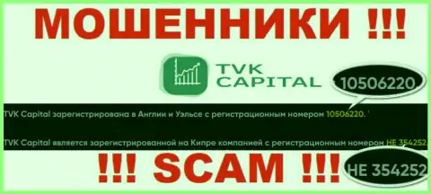 Будьте очень внимательны, наличие номера регистрации у организации TVK Capital (10506220) может оказаться ловушкой