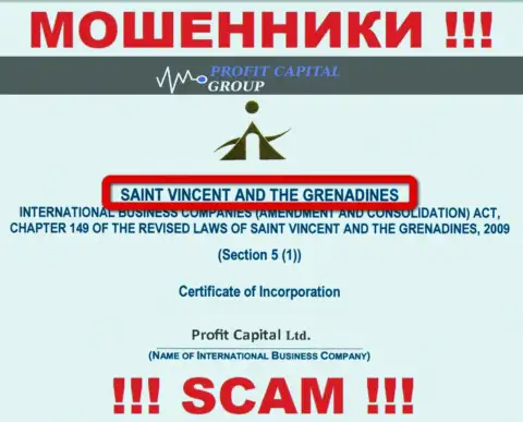 Юридическое место регистрации интернет шулеров ProfitCapital Ltd - St. Vincent and the Grenadines