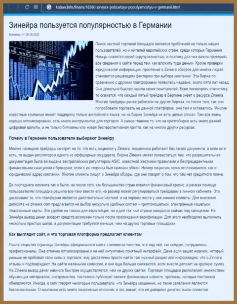 Обзорный материал о востребованности организации Zineera, размещенный на веб-портале Kuban Info