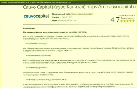 Обзорная статья об условиях трейдинга дилинговой компании Cauvo Capital на онлайн-сервисе ревокон ру