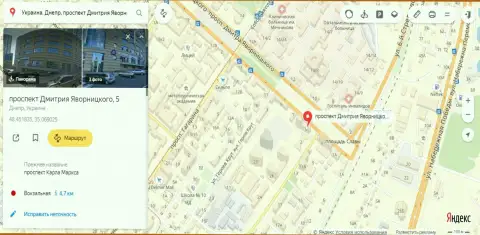 Представленный одним из служащих 770 Капитал адрес базирования жульнической компании на Yandex Maps