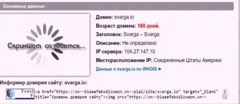 Возраст домена FOREX брокерской конторы Сварга, согласно информации, полученной на сервисе doverievseti rf