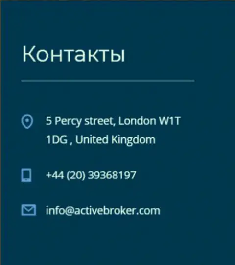 Адрес главного офиса ФОРЕКС брокерской компании Актив Брокер, опубликованный на сайте указанного ФОРЕКС дилингового центра